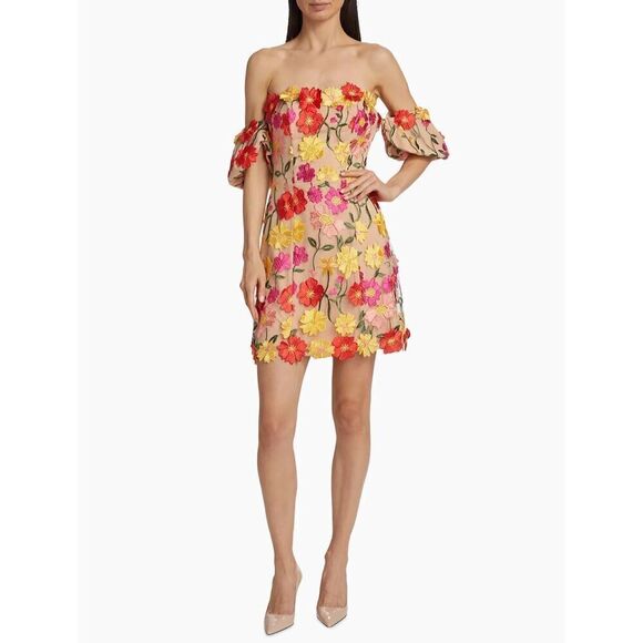 As It May Stephanie 3D Floral Embroidered Minidress off-shoulder Size S NWT $550 - Picture 2 of 8